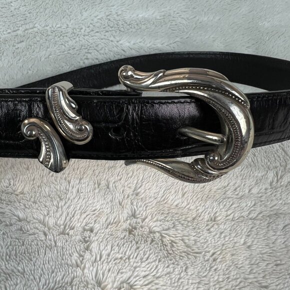 Brighton Western Belt Womens‎ Medium Black Leather Alligator Embossed Silver M main image 10